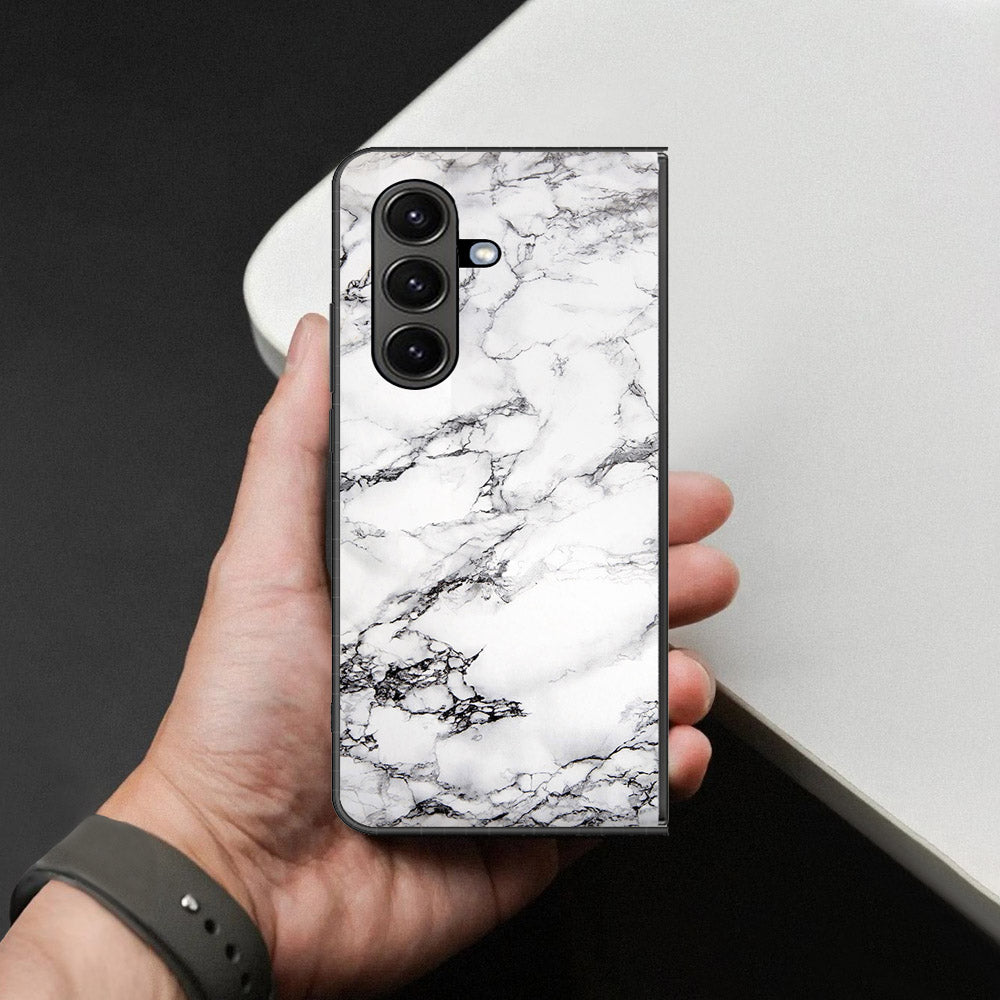Samsung Galaxy Z Fold 8 Cover - White Marble Series - HQ Premium Shine Durable Shatterproof Case