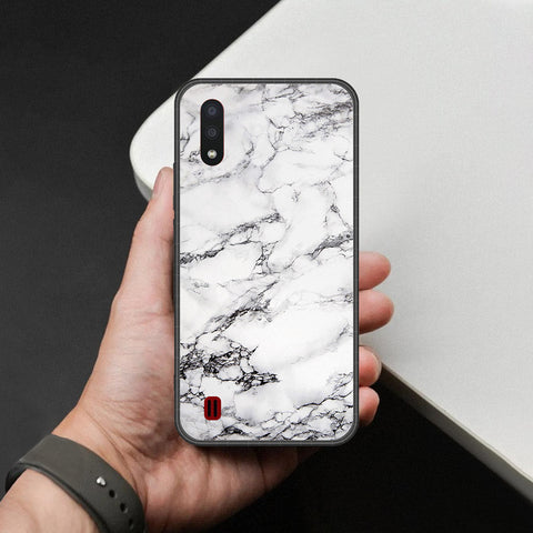 Samsung Galaxy A01 Cover - White Marble Series - HQ Premium Shine Durable Shatterproof Case