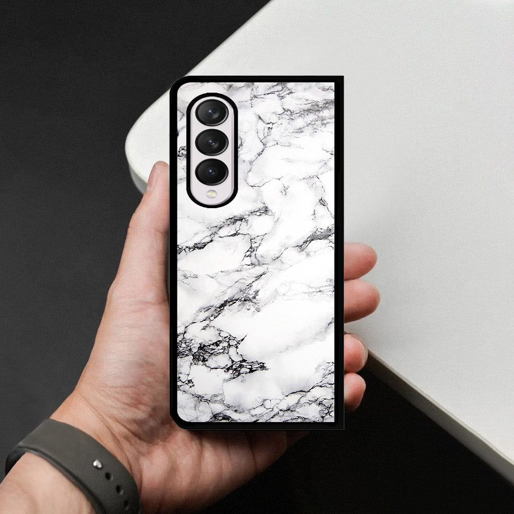 Samsung Galaxy Z Fold 4 5G Cover - White Marble Series - HQ Premium Shine Durable Shatterproof Case