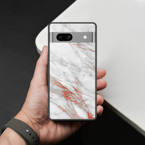 Google Pixel 7a Cover - White Marble Series - HQ Ultra Shine Premium Infinity Glass Soft Silicon Borders Case