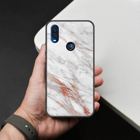 Motorola One Vision Cover - White Marble Series - HQ Premium Shine Durable Shatterproof Case