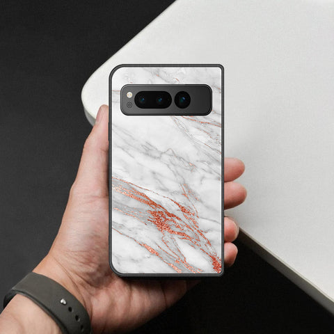Google Pixel Fold Cover - White Marble Series - HQ Premium Shine Durable Shatterproof Case