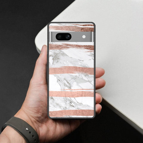 Google Pixel 7a Cover - White Marble Series - HQ Ultra Shine Premium Infinity Glass Soft Silicon Borders Case