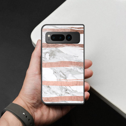 Google Pixel Fold Cover - White Marble Series - HQ Premium Shine Durable Shatterproof Case