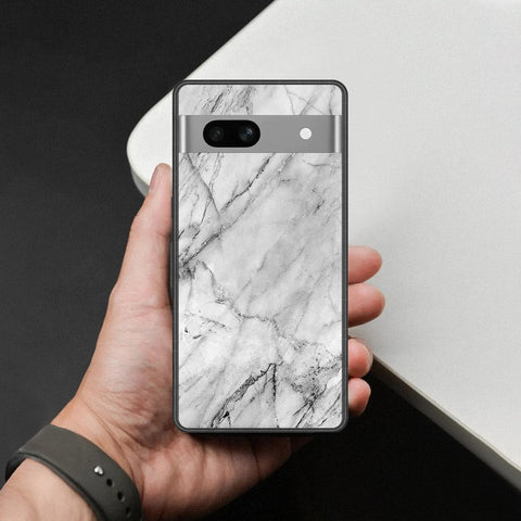 Google Pixel 7a Cover - White Marble Series - HQ Ultra Shine Premium Infinity Glass Soft Silicon Borders Case