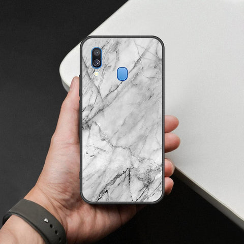 Samsung Galaxy A40 Cover - White Marble Series - HQ Premium Shine Durable Shatterproof Case