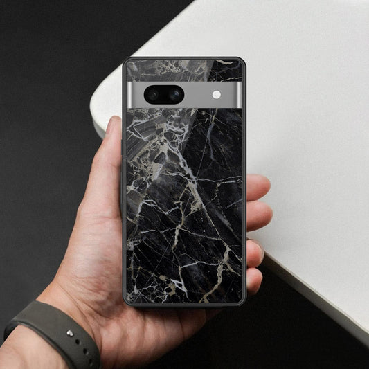 Google Pixel 7a Cover - Black Marble Series - HQ Ultra Shine Premium Infinity Glass Soft Silicon Borders Case