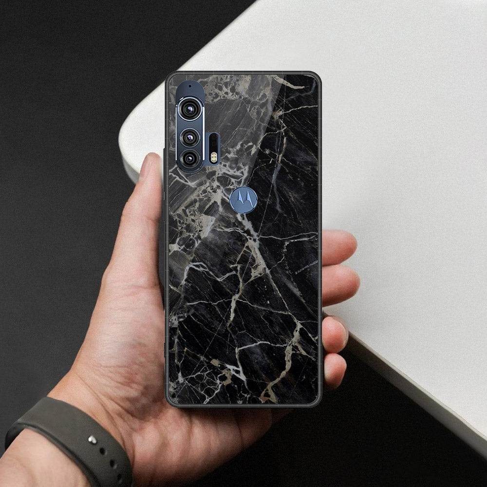 Motorola Edge Plus 2020 Cover - Black Marble Series - HQ Premium Shine Durable Shatterproof Case