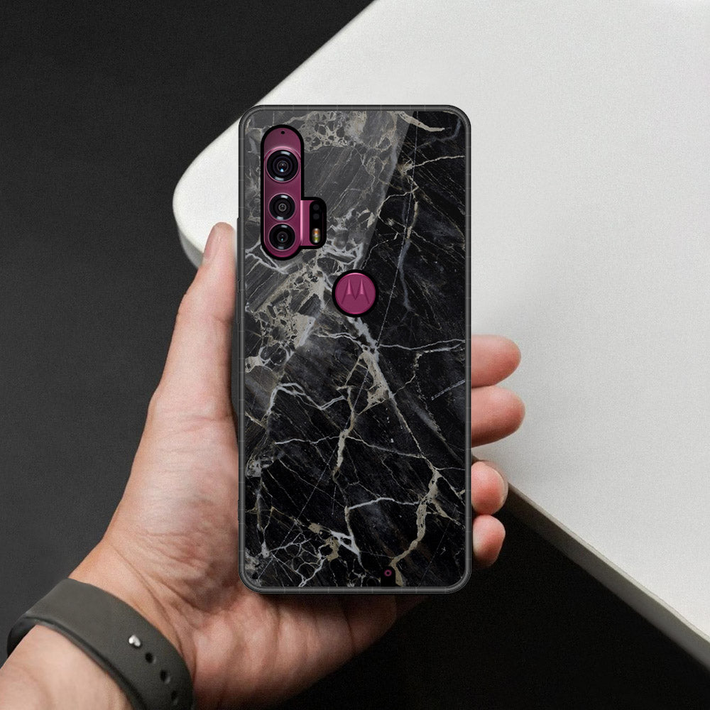 Motorola Edge Plus Cover - Black Marble Series - HQ Premium Shine Durable Shatterproof Case