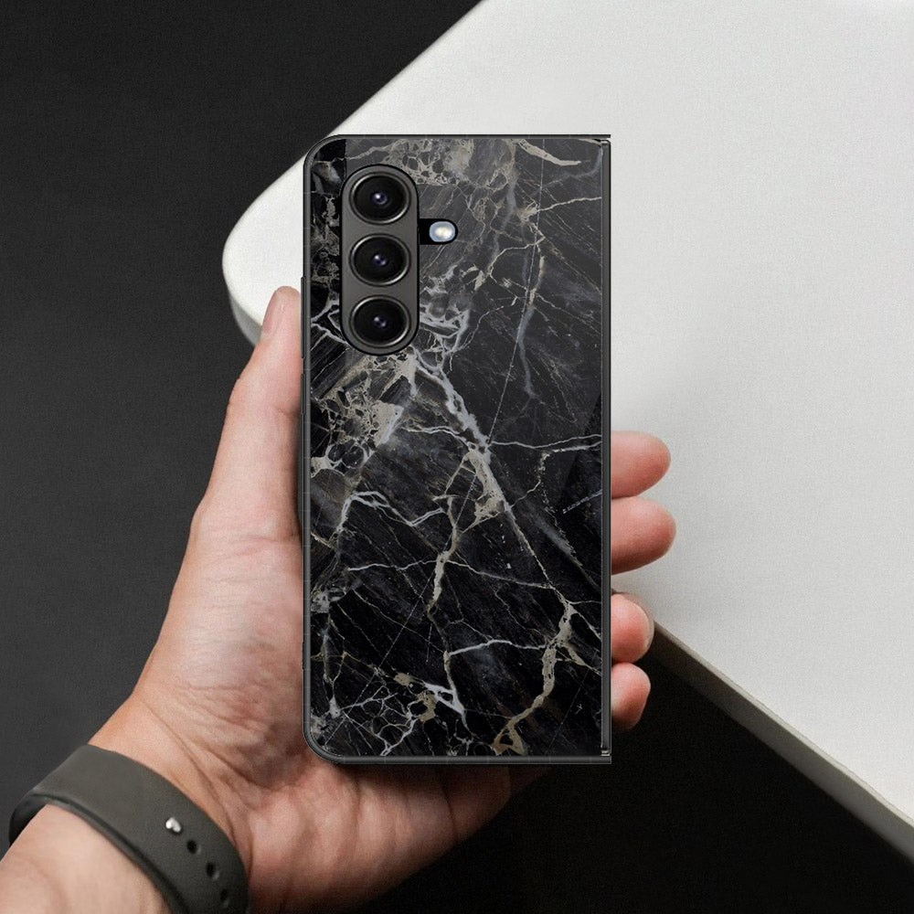 Samsung Galaxy Z Fold 7 Cover - Black Marble Series - HQ Premium Shine Durable Shatterproof Case