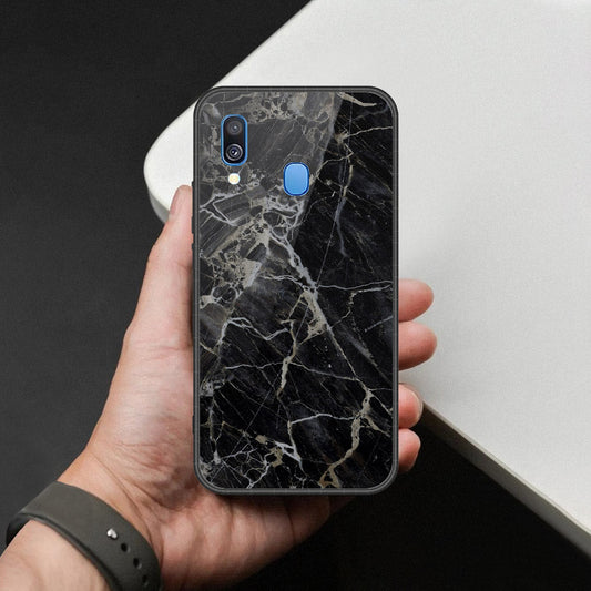 Samsung Galaxy M20 Cover - Black Marble Series - HQ Premium Shine Durable Shatterproof Case