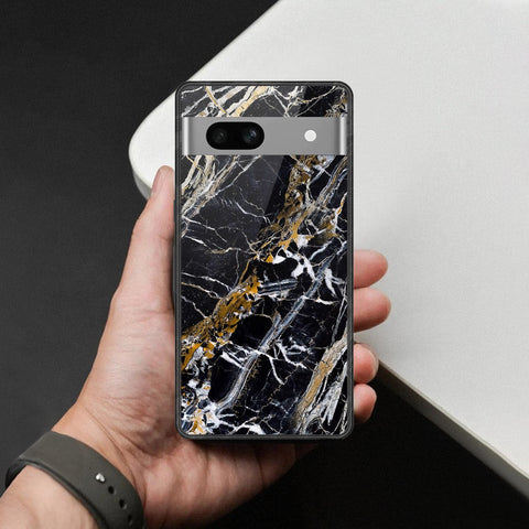 Google Pixel 7a Cover - Black Marble Series - HQ Ultra Shine Premium Infinity Glass Soft Silicon Borders Case