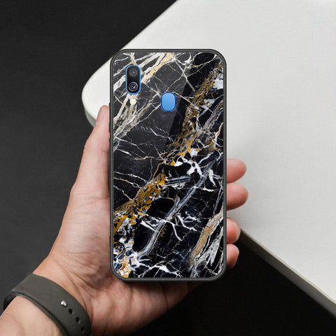 Samsung Galaxy A40 Cover - Black Marble Series - HQ Premium Shine Durable Shatterproof Case