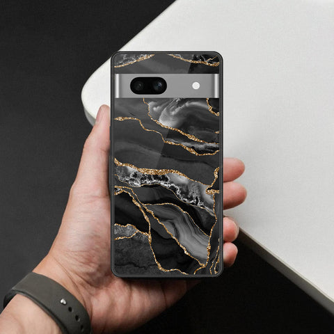 Google Pixel 7a Cover - Black Marble Series - HQ Ultra Shine Premium Infinity Glass Soft Silicon Borders Case