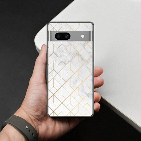 Google Pixel 7a Cover - White Marble Series 2 - HQ Ultra Shine Premium Infinity Glass Soft Silicon Borders Case