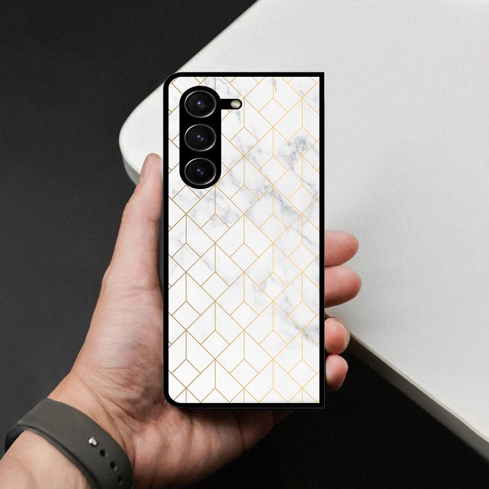 Samsung Galaxy Z Fold 5 5G Cover - White Marble Series 2 - HQ Premium Shine Durable Shatterproof Case