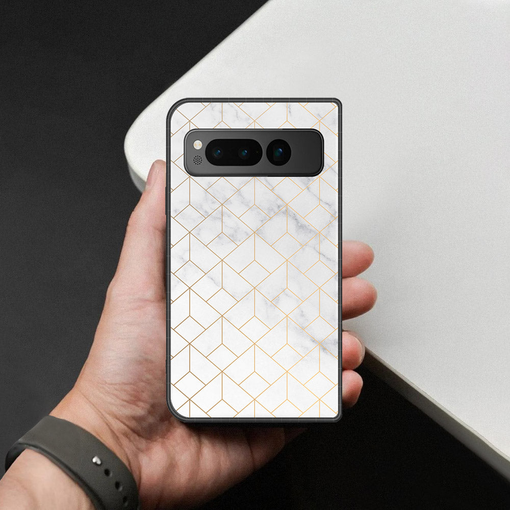 Google Pixel Fold Cover - White Marble Series 2 - HQ Premium Shine Durable Shatterproof Case