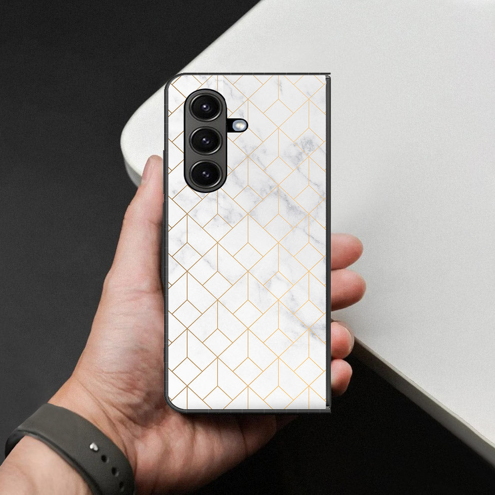 Samsung Galaxy Z Fold 7 Cover - White Marble Series 2 - HQ Premium Shine Durable Shatterproof Case