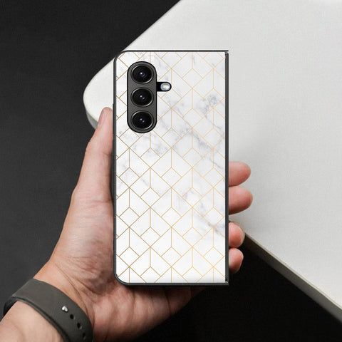 Samsung Galaxy Z Fold 7 Cover - White Marble Series 2 - HQ Premium Shine Durable Shatterproof Case