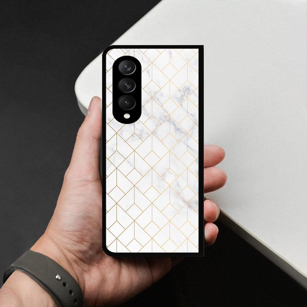 Samsung Galaxy Z Fold 3 5G Cover - White Marble Series 2 - HQ Premium Shine Durable Shatterproof Case