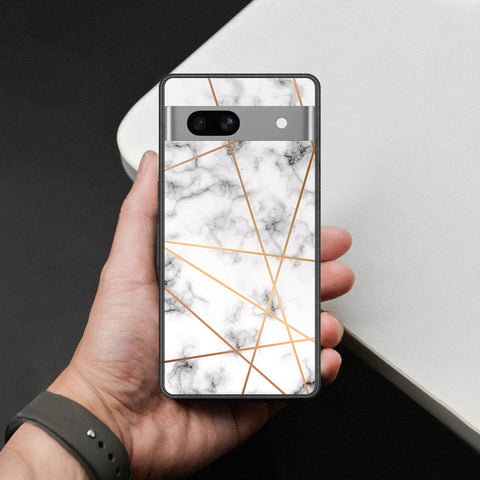 Google Pixel 7a Cover - White Marble Series 2 - HQ Ultra Shine Premium Infinity Glass Soft Silicon Borders Case