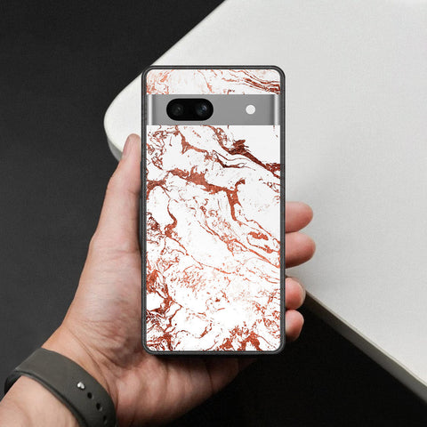 Google Pixel 7a Cover - White Marble Series 2 - HQ Ultra Shine Premium Infinity Glass Soft Silicon Borders Case
