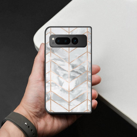 Google Pixel Fold Cover - White Marble Series 2 - HQ Premium Shine Durable Shatterproof Case
