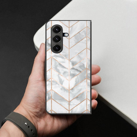 Samsung Galaxy Z Fold 7 Cover - White Marble Series 2 - HQ Premium Shine Durable Shatterproof Case