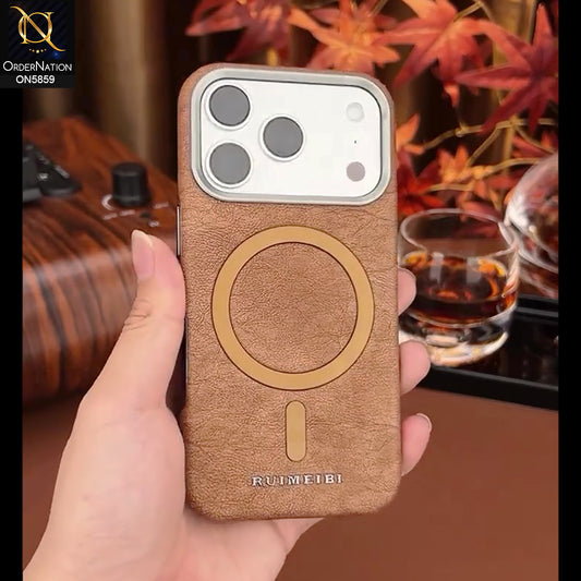 iPhone 17 Pro Max Cover - Light Brown - New Luxury Matte Leather  Rimbmax Magnetic MagSafe Wireless Charging Soft Case