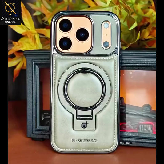 iPhone 17 Pro Max - Gray - New Rimbmax High Quality Leather Case With Metal Camera Ring And KickStand