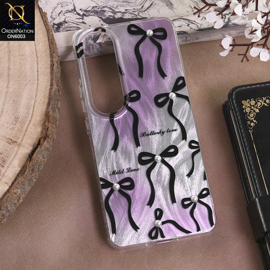 Vivo V50 Lite - Black - New Luxury Coquette Phone Case Lavender Marble & Pearl Bows