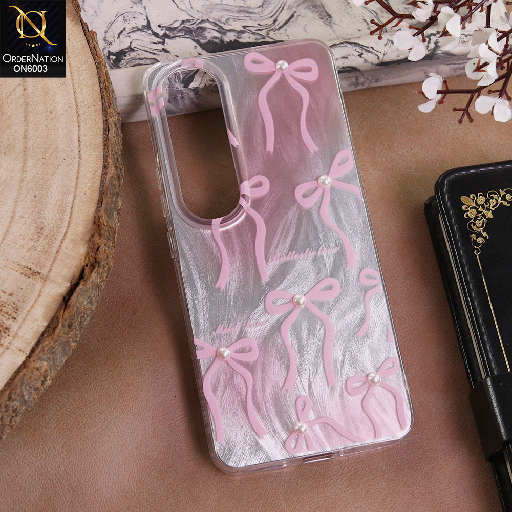 Vivo V50 Lite - Pink - New Luxury Coquette Phone Case Lavender Marble & Pearl Bows