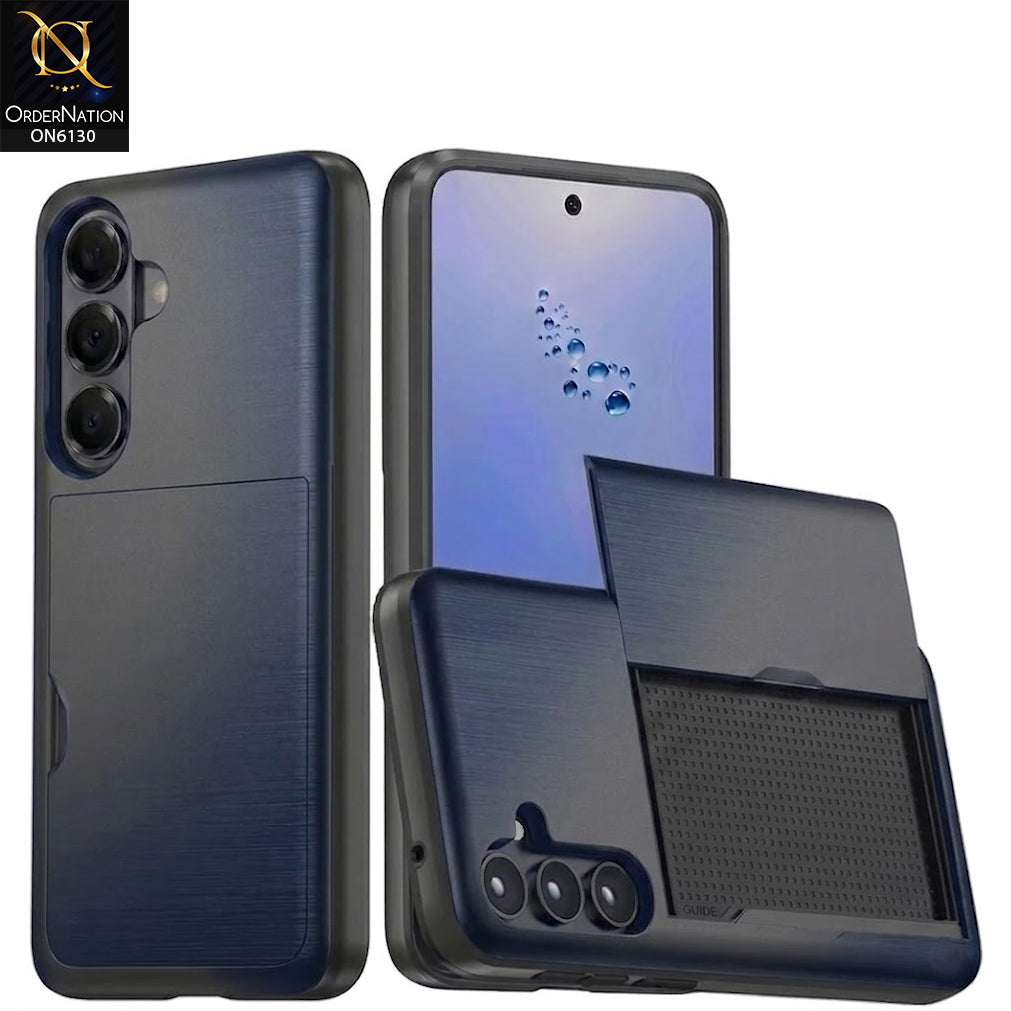 Samsung Galaxy A56 Cover - Navy Blue - Mobile Case Sliding Wallet Card Holder and shockproof bumper edges