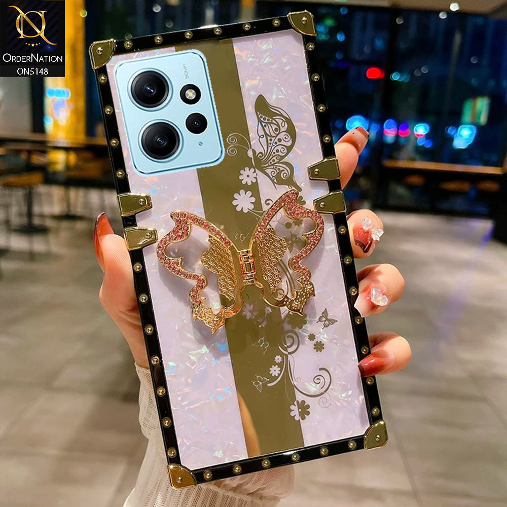 Xiaomi Redmi Note 12 Cover - Lilac -  Luxury Shiny Rhinestone Butterfly Electroplated Square Trunk Soft Case