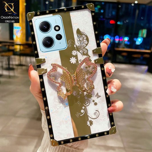 Xiaomi Redmi Note 12 Cover - White -  Luxury Shiny Rhinestone Butterfly Electroplated Square Trunk Soft Case