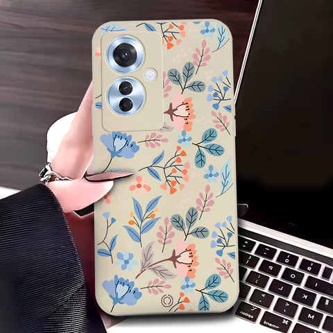 Oppo Reno 11F 5G Cover - OffWhite - D1 - ONation Floral Series - HQ Liquid Silicone Soft Case