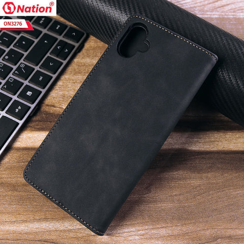 Samsung Galaxy M04 4G Cover - Black - ONation Business Flip Series - Premium Magnetic Leather Wallet Flip book Card Slots Soft Case