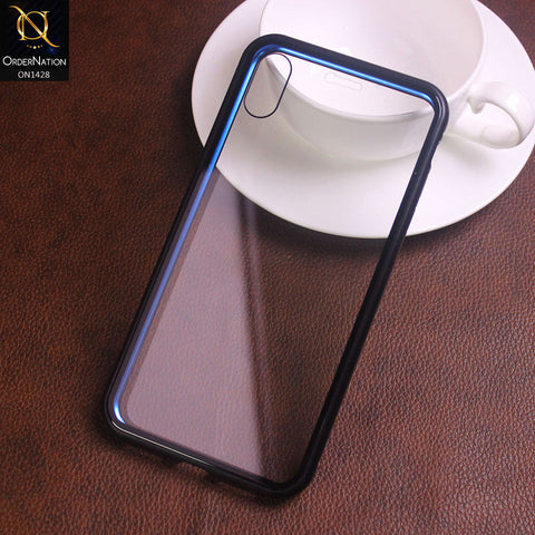 iPhone XS / X - Blue - Latest Magnetic Case With Two-Sided Tempered Glass For Screen And Back 360 Full Protection Cover
