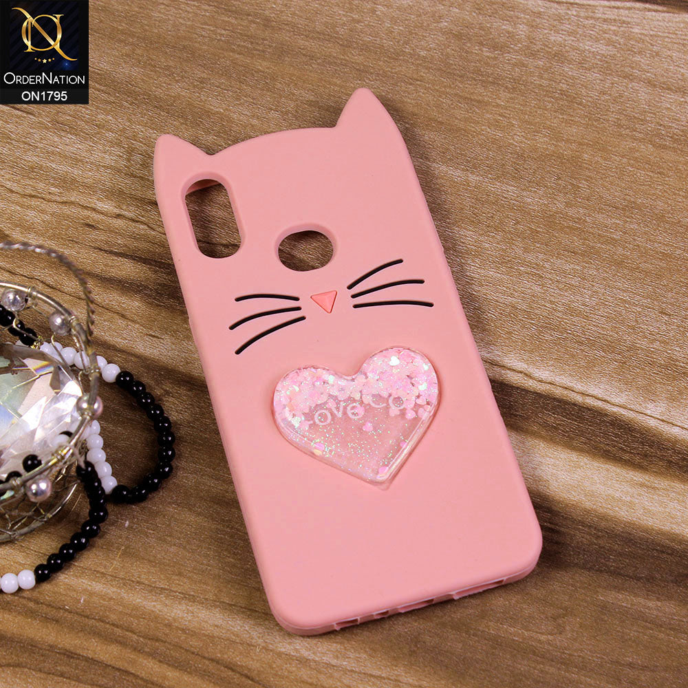 Samsung Galaxy A10s Cover- Pink - Rubberized Love Heart Soft Cartoon Case