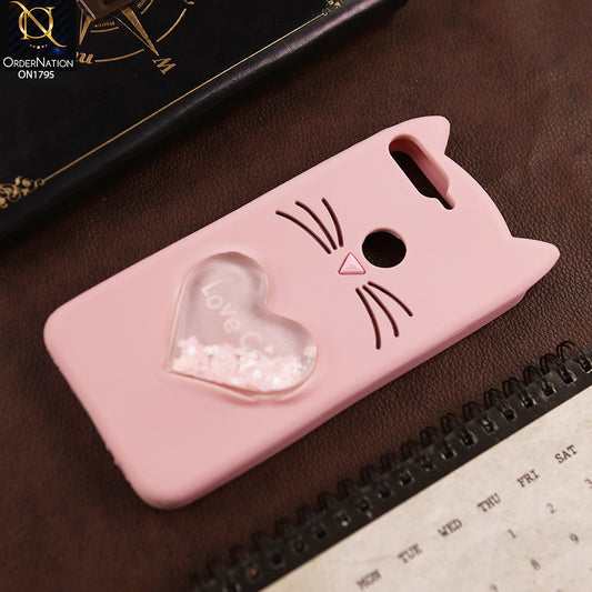 Huawei Y7 Prime 2018 Cover- Light Pink - Rubberized Love Heart Soft Cartoon Case