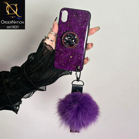 iPhone XS / X Cover - Purple - Cute Gold Foil Trending Crystal Shine Ring Phone Case For iPhone XS / X
