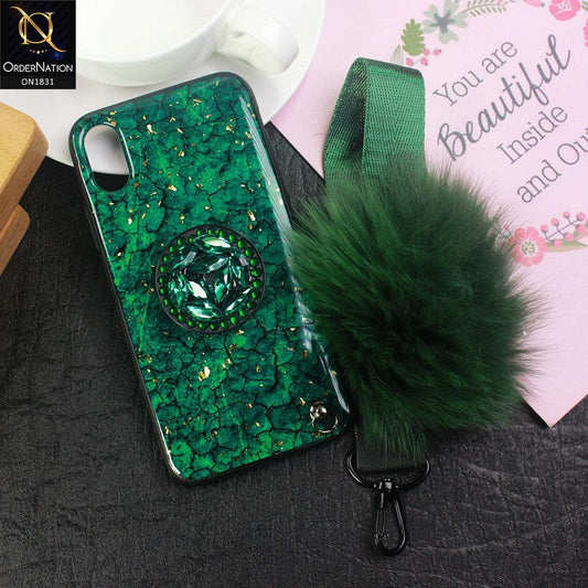 iPhone XS / X Cover  - Green - Cute Gold Foil Trending Crystal Shine Ring Phone Case