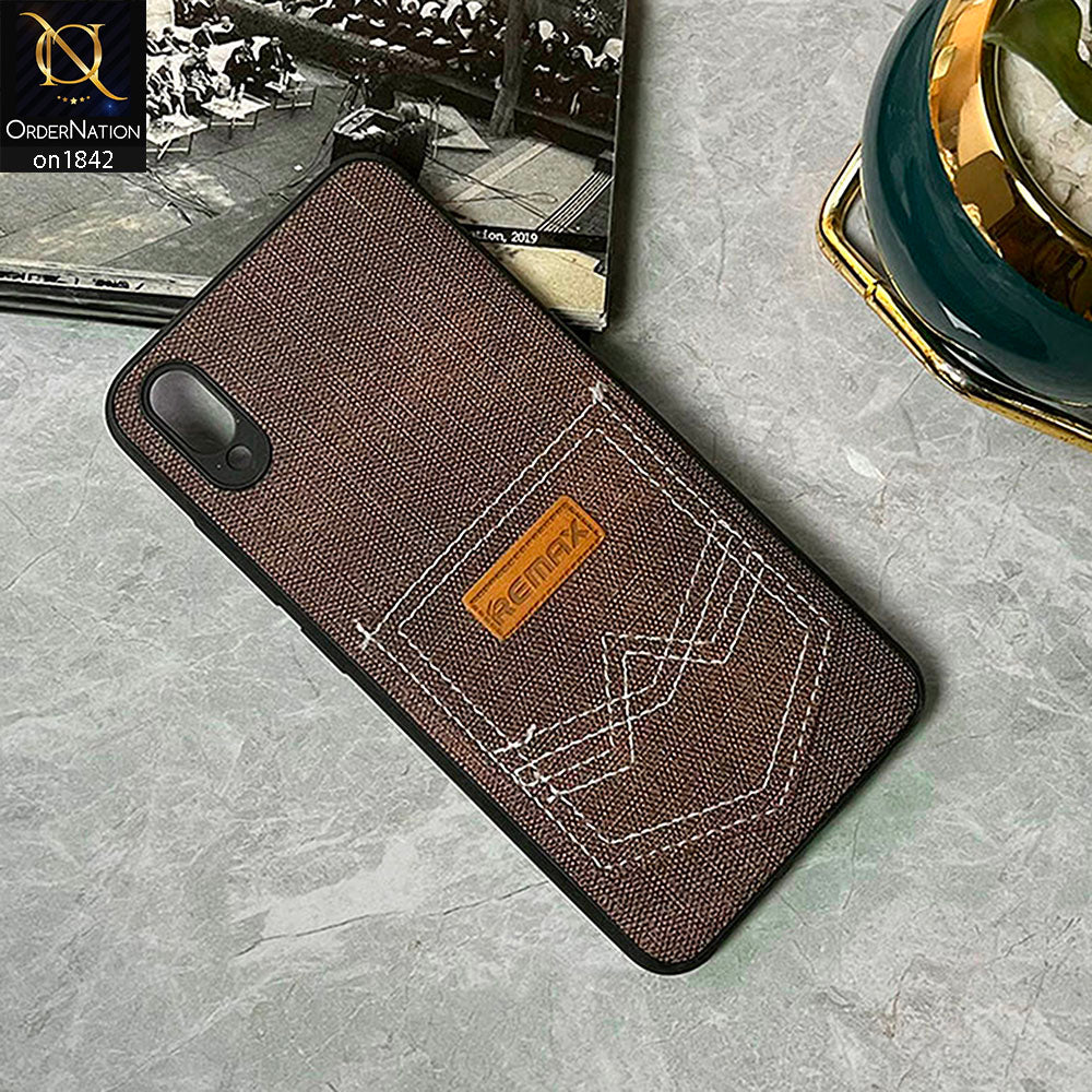 Vivo Y91 / Y95 Cover - Brown -Jeans Texture With Card Pocket Back Case
