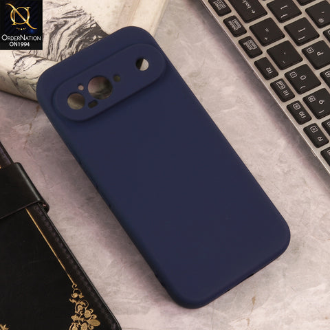 Google Pixel 9 Cover  - Midnight Blue - New Matte Gray Silicone Case  Soft Touch Slim Back Cover