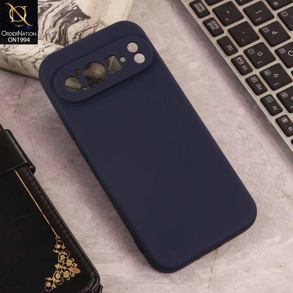 Google Pixel 9 Pro  Cover  - Midnight Blue - New Matte Gray Silicone Case  Soft Touch Slim Back Cover