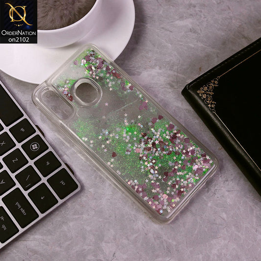Samsung Galaxy A30 Cover - Light Green -Cute Love Hearts Liquid Glitter Pc Back Case