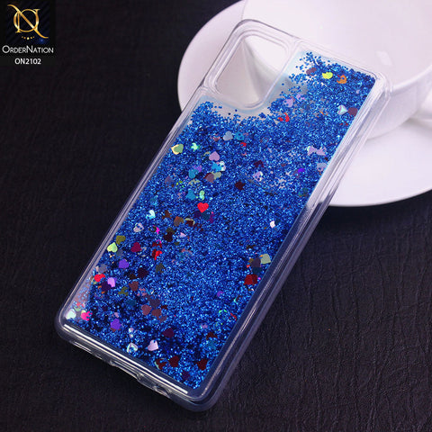 Samsung Galaxy A51 Cover - Blue - Cute Love Hearts Liquid Glitter Pc Back Case