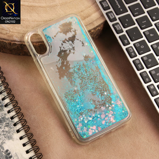 iPhone XS / X Cover  - Sea Green - Cute Love Hearts Liquid Glitter Pc Back Case