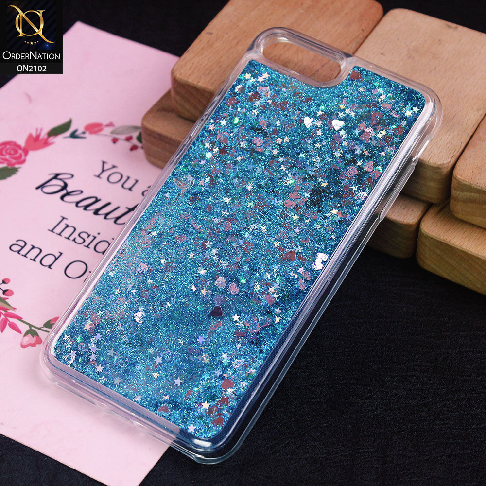 iPhone 8 Plus / 7 Plus Cover - Cyan - Cute Love Hearts Liquid Glitter Pc Back Case