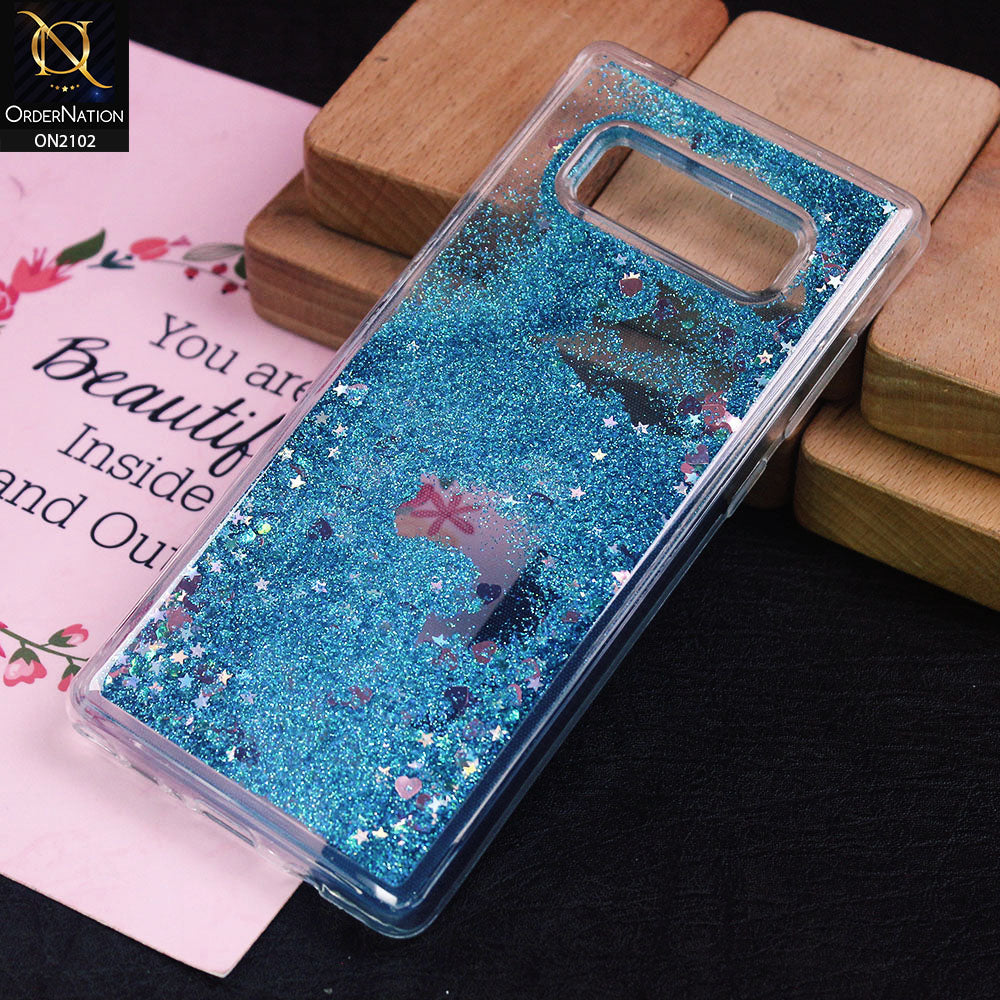 Samsung Galaxy Note 8 Cover - Blue - Cute Love Hearts Liquid Glitter Pc Back Case